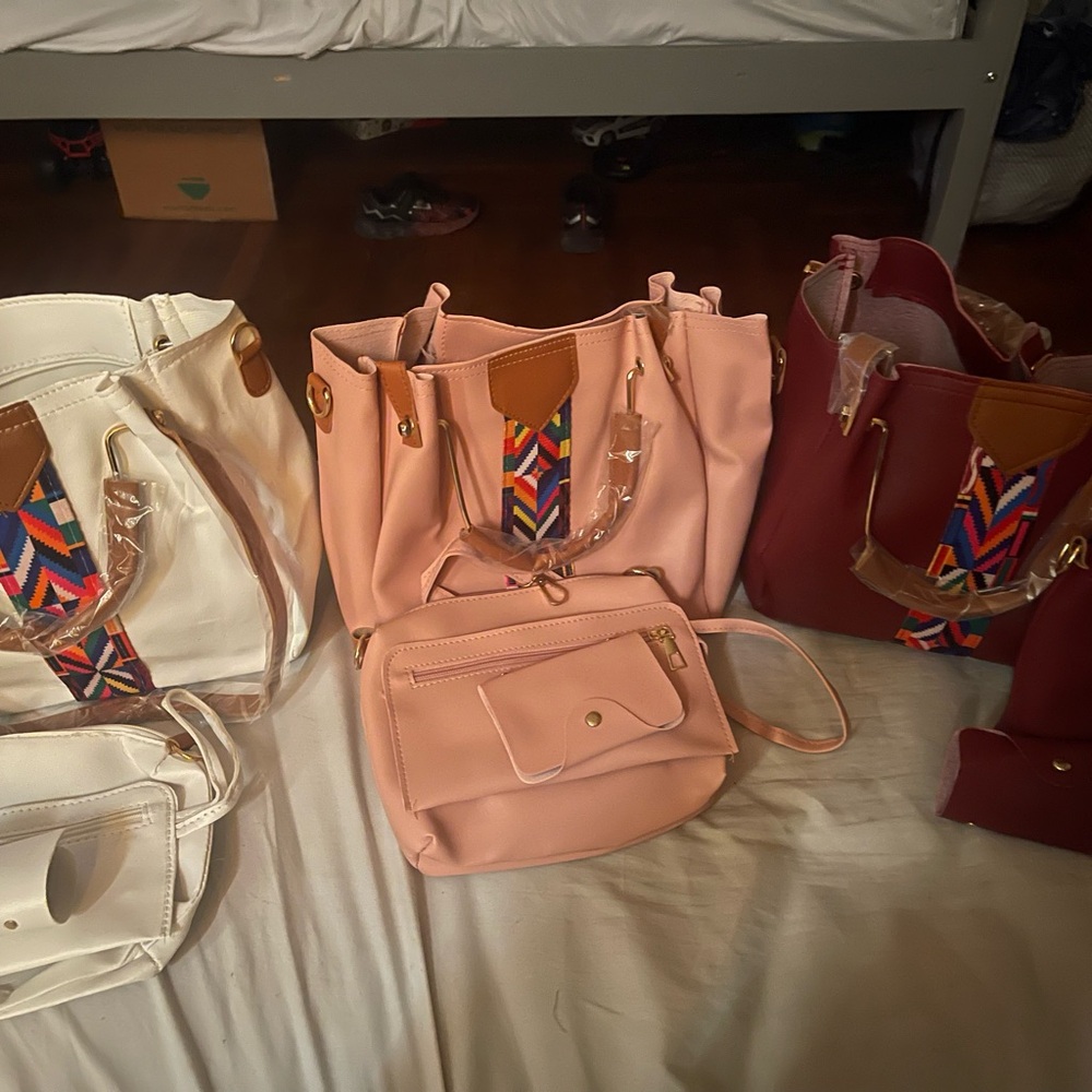 Stylish Pink and White Women's Tote Bag Set